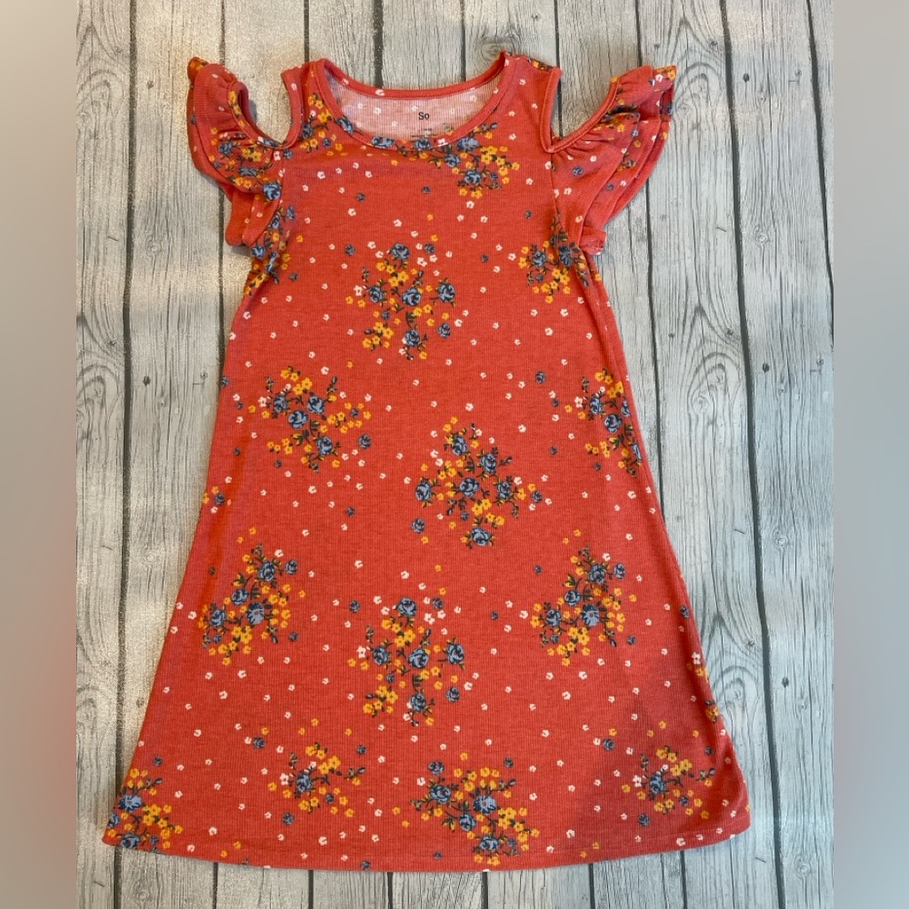 SO Coral Orange Casual Sundress Sleeveless Cold Shoulder